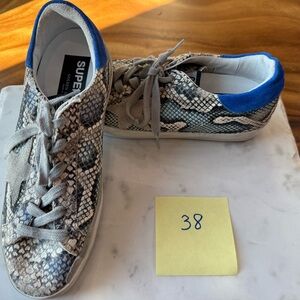 Golden Goose Snakeskin SuperStar Sneakers with Blue Trim